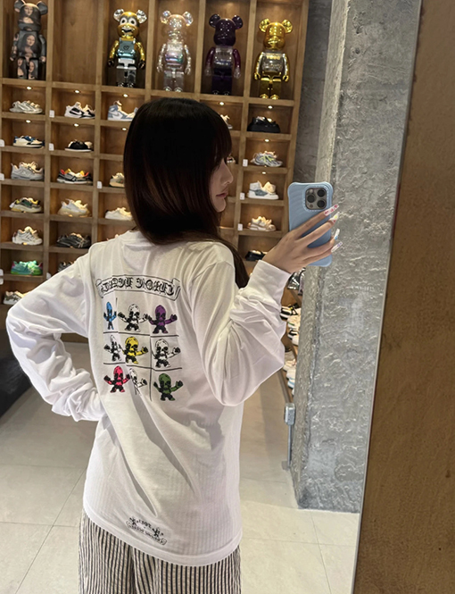 クロムハーツ FOTI システム ブラック＆ホワイト ナイングリッド クルーネックロングスリーブシャツ