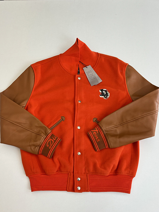 ディオール Tears コラボレーションのヘビーデューティー刺繍ビーズアップリケ刺繍ウール&レザーベースボールジャケット