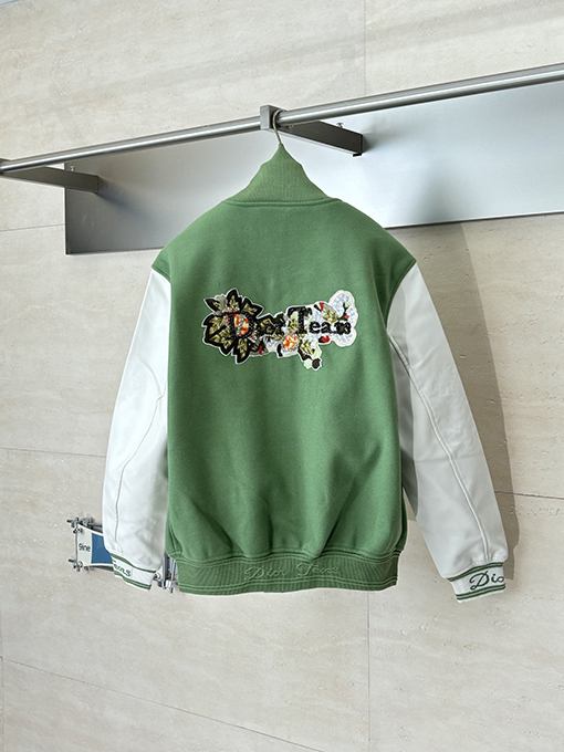 ディオール Tears コラボレーションのヘビーデューティー刺繍ビーズアップリケ刺繍ウール&レザーベースボールジャケット