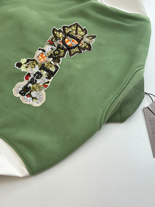 ディオール Tears コラボレーションのヘビーデューティー刺繍ビーズアップリケ刺繍ウール&レザーベースボールジャケット