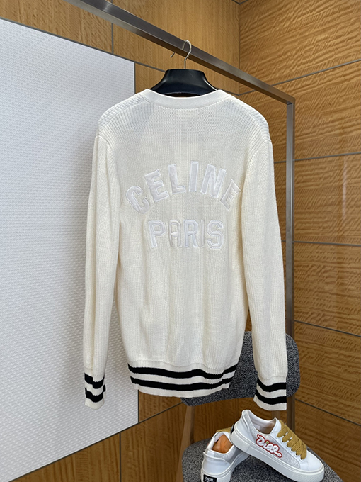 セリーヌコピー CEINE レターロゴVネックニット透かし彫りカーディガン