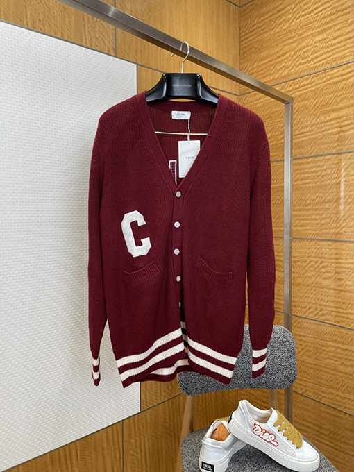 セリーヌコピー CEINE レターロゴVネックニット透かし彫りカーディガン