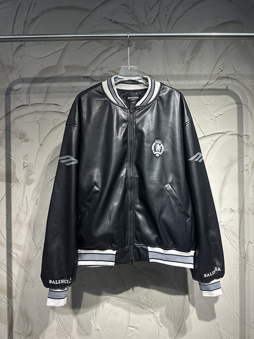 バレンシアガ Balenciaga Football フットボールシリーズ ヘビー刺繍レザージャケット ベースボールジャージ