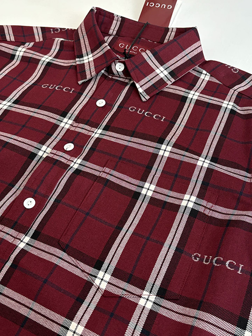 グッチコピー Gucci スコットランドのチェック柄ジャカード襟付き長袖シャツ