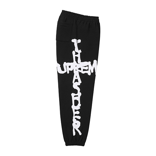 シュプリーム Supreme THRASHER 炎をテーマにした文字プリントのフリーススウェットパンツ