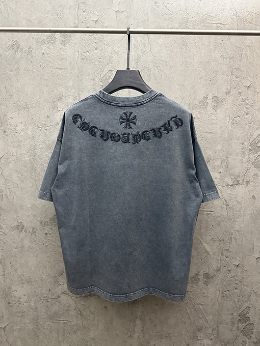 クロムハーツスーパーコピー アメリカンスタイルのウォッシュアップリケ刺繍半袖Tシャツ