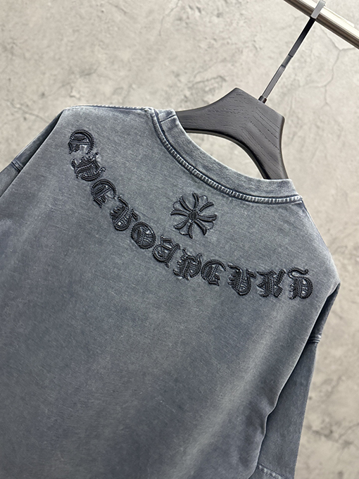 クロムハーツスーパーコピー アメリカンスタイルのウォッシュアップリケ刺繍半袖Tシャツ