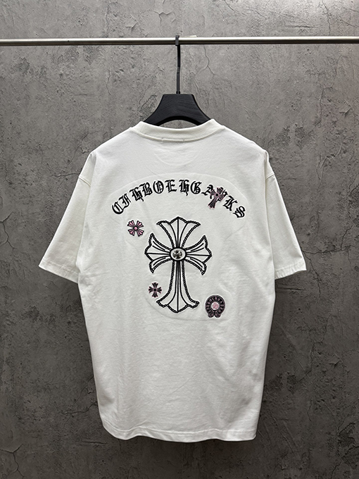 クロムハーツ 新モデルアメリカンスタイルのレーザー刺繍カップル半袖Tシャツ