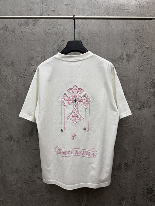 クロムハーツ アメリカンスタイルのレーザーバーンアウトアップリケ刺繍半袖Tシャツ