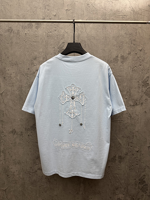クロムハーツ アメリカンスタイルのレーザーバーンアウトアップリケ刺繍半袖Tシャツ