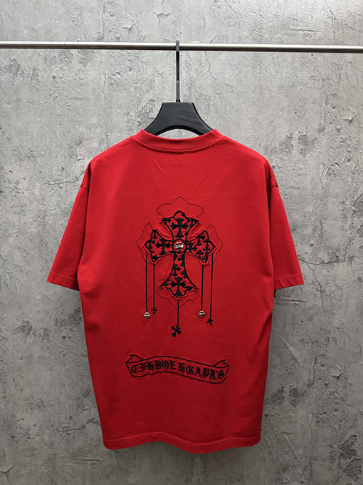 クロムハーツ アメリカンスタイルのレーザーバーンアウトアップリケ刺繍半袖Tシャツ