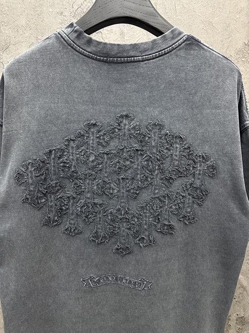 クロムハーツ アメリカンスタイルのウォッシュドデニムパッチ刺繍カップル半袖Tシャツ