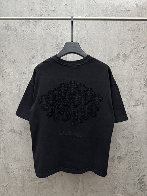 クロムハーツ アメリカンスタイルのウォッシュドデニムパッチ刺繍カップル半袖Tシャツ