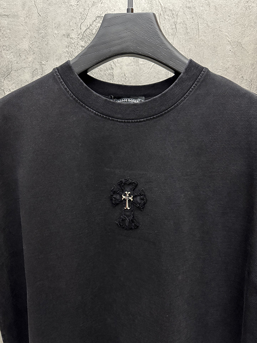 クロムハーツ アメリカンスタイルのウォッシュドデニムパッチ刺繍カップル半袖Tシャツ