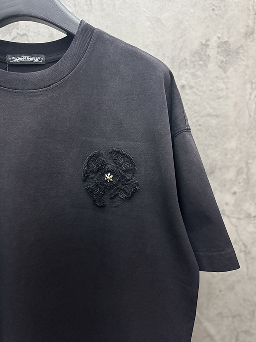 クロムハーツ 新モデルアメリカンスタイルのウォッシュドデニムパッチ刺繍カップル半袖Tシャツ