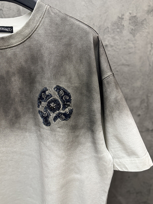 クロムハーツ 新モデルアメリカンスタイルのウォッシュドデニムパッチ刺繍カップル半袖Tシャツ