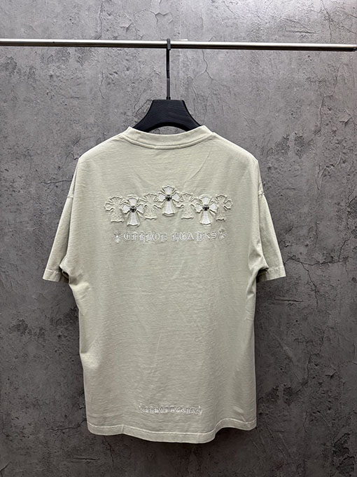 クロムハーツコピー アメリカンスタイルのレーザーバーンアウトアップリケ刺繍半袖Tシャツ