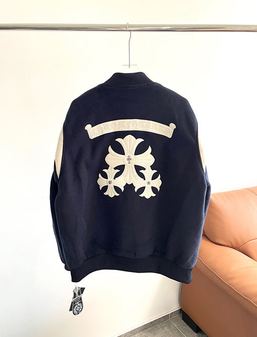 クロムハーツコピー 刺繍ロゴ入りウール混ベースボールジャケット