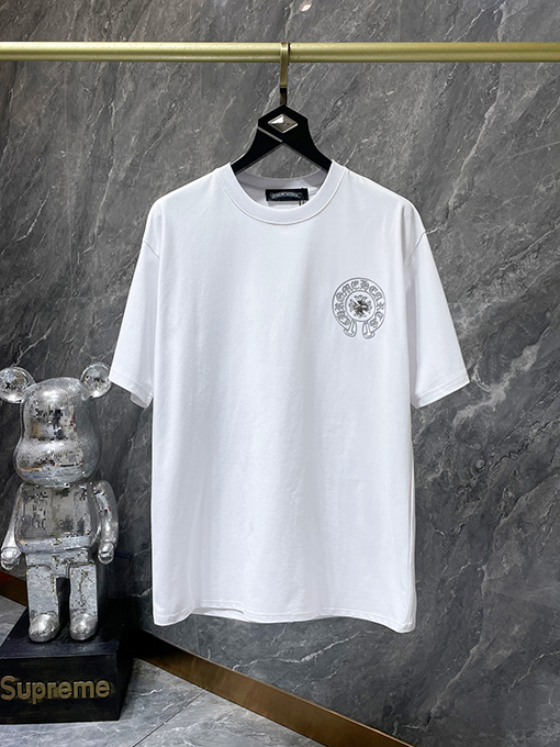 クロムハーツ 馬蹄形のサンスクリット文字ホットフィックスラインストーン手縫いの半袖Tシャツ