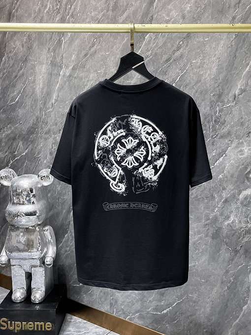 クロムハーツ サンスクリットのハンドメイドクロスボタンフォームコーティング半袖Tシャツ