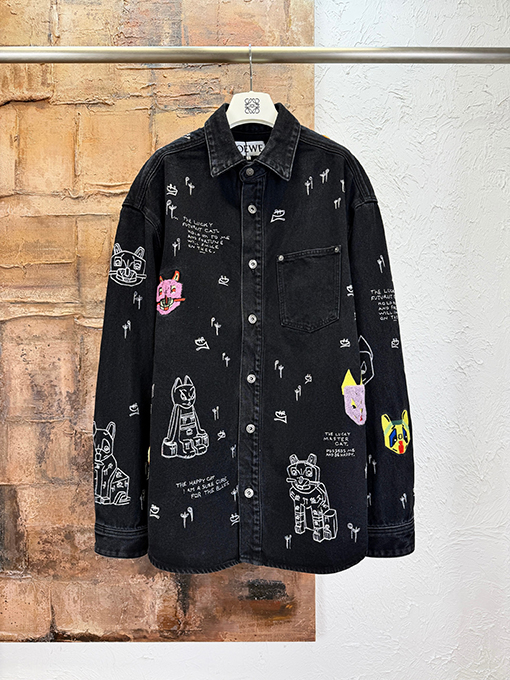 ロエベ 猫の刺繍りデニムシャツジャケット