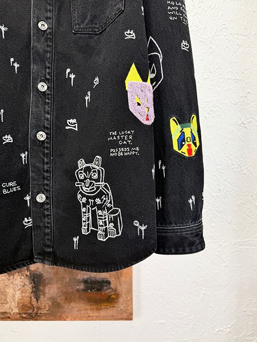 ロエベ 猫の刺繍りデニムシャツジャケット
