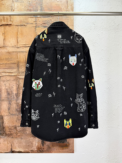 ロエベ 猫の刺繍りデニムシャツジャケット