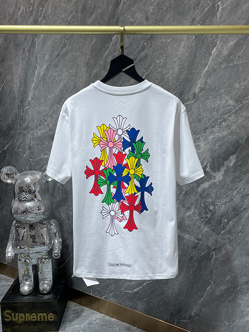クロムハーツ クラシックなカラフルファントムクロスレターフローラル半袖Tシャツ