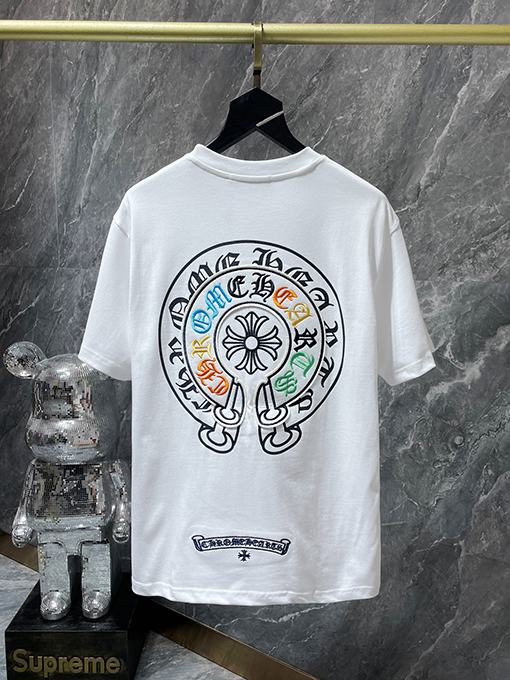 クロムハーツ 刺繍入りカラフルクラシッククロスホースシュー半袖Tシャツ