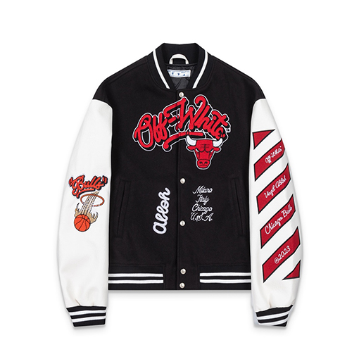 オフホワイト off white カップルけ刺繍パッチワークベースボールジャケット