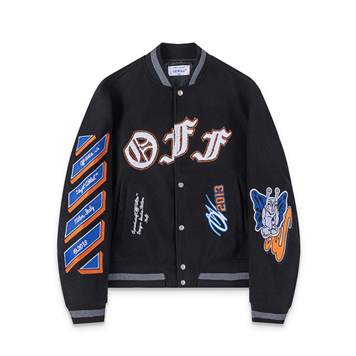 オフホワイト off white 新モデル刺繍パッチワークベースボールジャケットウール生地カップルコート
