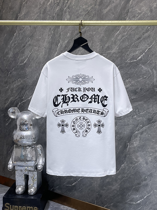 クロムハーツコピー ラインストーン馬蹄サンスクリット文字クロス半袖Tシャツ