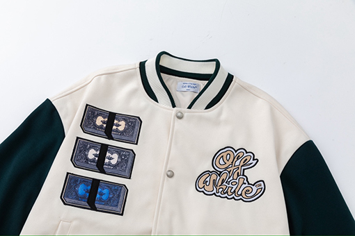 オフホワイトコピー off white カップルけ刺繍入りベースボールジャケットウールコート