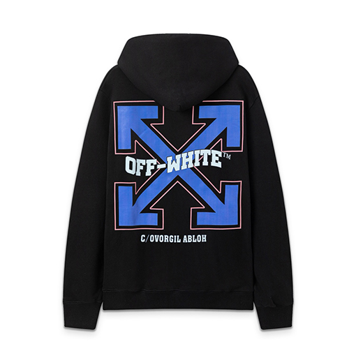 オフホワイト off white スタイリッシュなレターアローオーバーレイのルーズフード付きスウェットシャツ