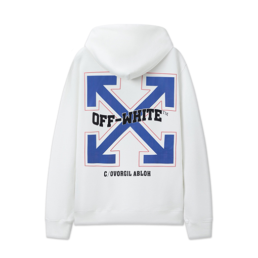 オフホワイト off white スタイリッシュなレターアローオーバーレイのルーズフード付きスウェットシャツ