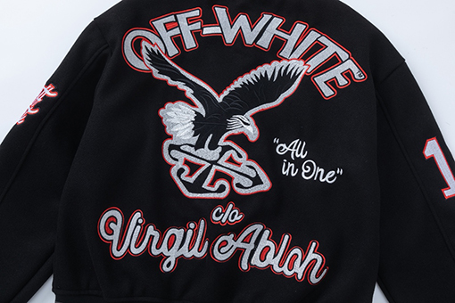 オフホワイト off white カップルけ刺繍入りベースボールジャケットウールコート