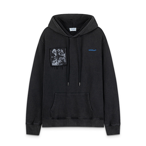 オフホワイト off white ポートレートスタイルの460gウォッシュのダメージフード付きスウェットシャツ