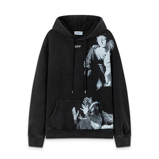 オフホワイト off white 新しい肖像油絵風460gウォッシュドフード付きスウェットシャツ