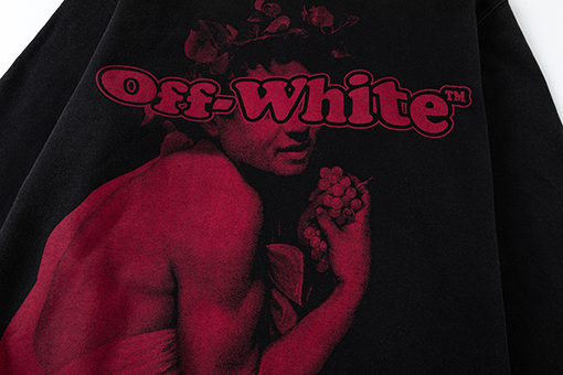 オフホワイト off white 新モデル肖像油絵風 460g ウォッシュフード付きスウェットシャツ