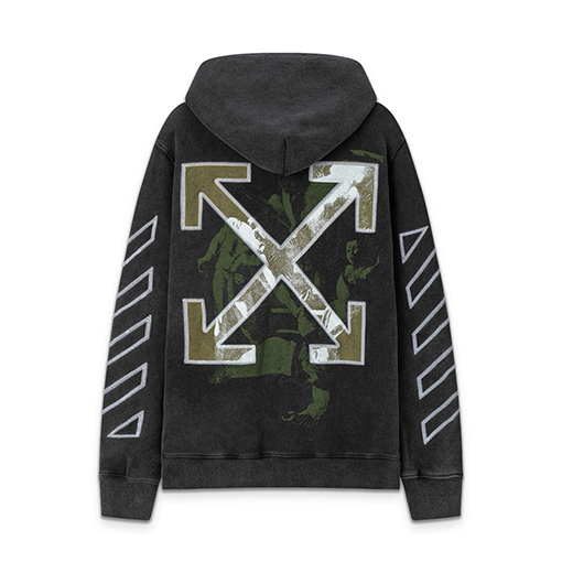 オフホワイト off white 重なり合う矢印を描いた肖像油絵460gのウォッシュみフード付きスウェットシャツ