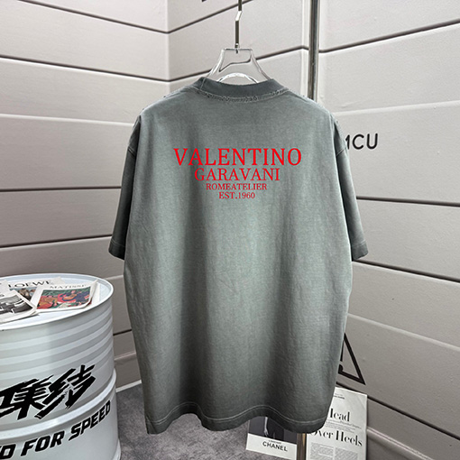 ヴァレンティノ Valentino ダメージ320gプリントのクルーネック半袖シャツ