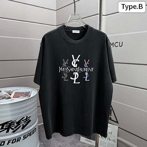 サンローラン Saint Laurent 新作ファッションウォッシュ＆ダメージ 320g クルーネック 半袖Tシャツ 