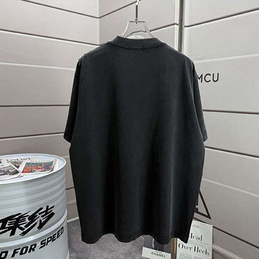 サンローラン Saint Laurent 新作ファッションウォッシュ＆ダメージ 320g クルーネック 半袖Tシャツ 
