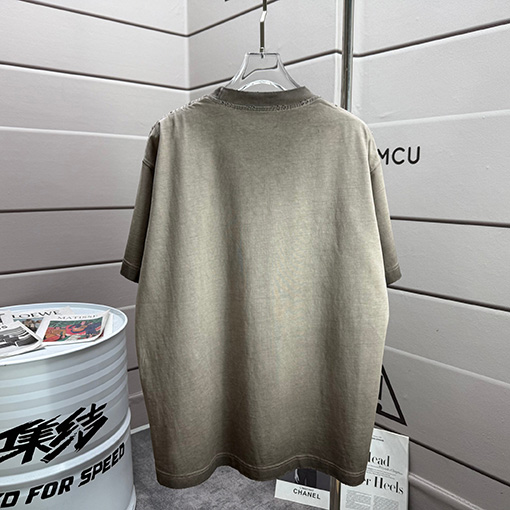 サンローラン Saint Laurent 新作ファッションウォッシュ＆ダメージ 320g クルーネック 半袖Tシャツ 