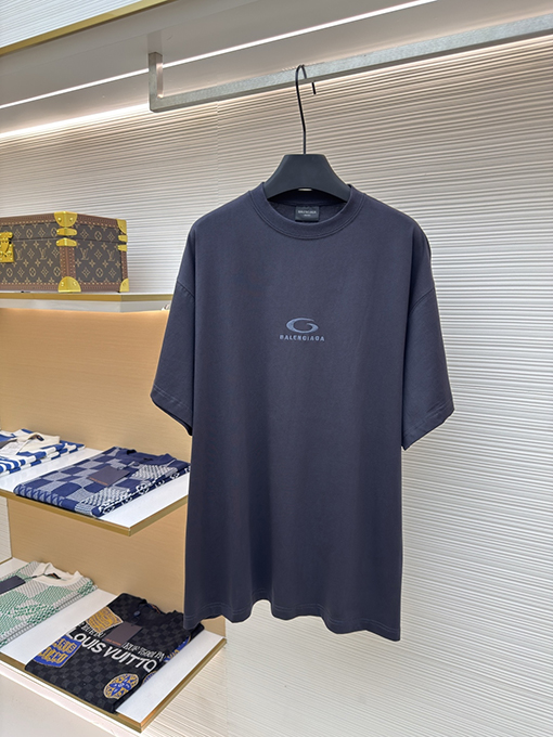 バレンシアガ Balenciaga グレーのサークル刺繍クルーネック半袖Tシャツ