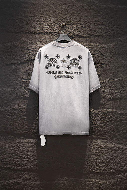 クロムハーツ ヘビーデューティーなリバースカラーパッチワーク刺繍のダメージ半袖Tシャツ