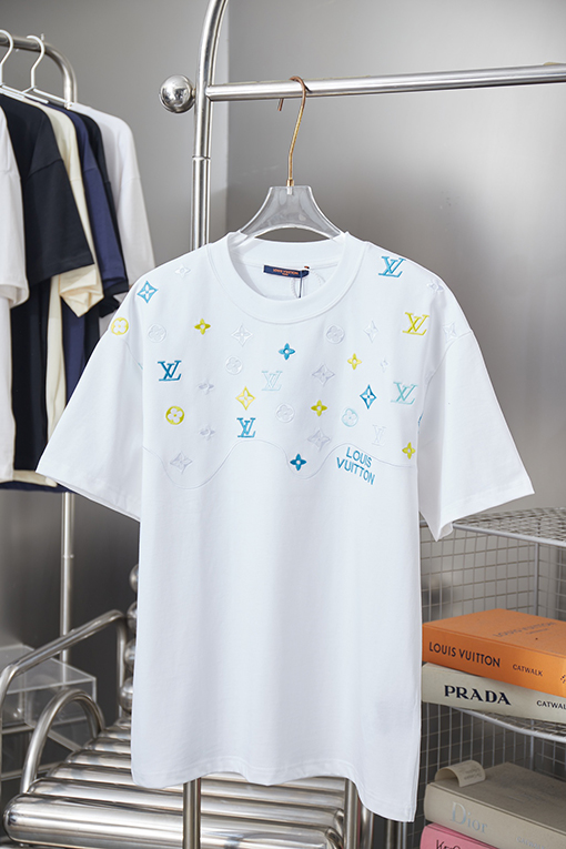 ルイヴィトンコピー カラーブロック刺繍入り LV 半袖Tシャツ