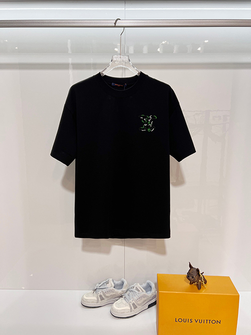 ルイヴィトン カラーブロック刺繍ロゴクルーネック半袖Tシャツ