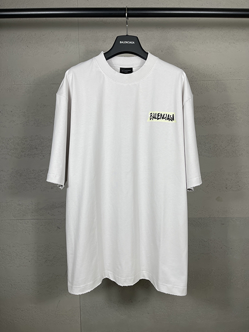 バレンシアガ Balenciaga マスキングテープダイレクトプリントウォッシャブルダメージ半袖Tシャツ