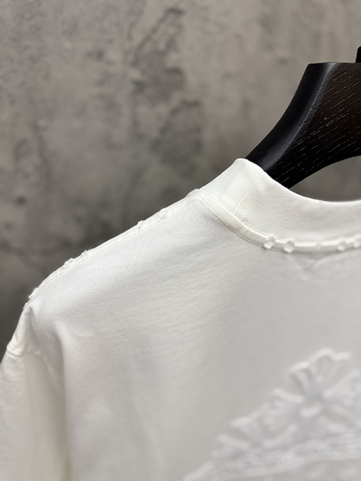 クロムハーツ 早春の透かし彫りスパンコール刺繍クロス半袖Tシャツ